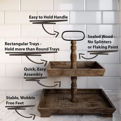 Customazione Casa Agrituristica In legno 2 Tier Tray Stand per servire alimenti Frutta Cupcake Piatto quadrato al ristorante Home Cake
