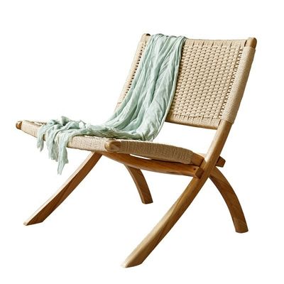 Patio in legno per spazi esterni e salotti in stile leisure Sedie pieghevoli con tessuto artigianale in rotino naturale