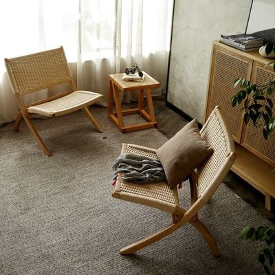 Patio in legno per spazi esterni e salotti in stile leisure Sedie pieghevoli con tessuto artigianale in rotino naturale