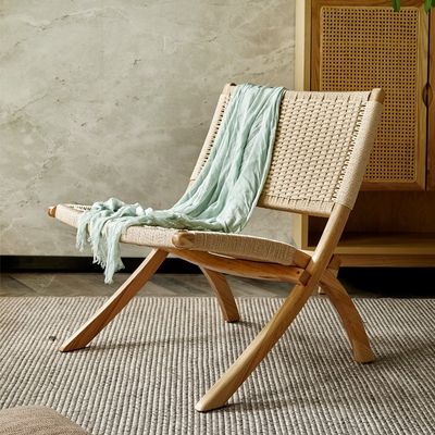 Patio in legno per spazi esterni e salotti in stile leisure Sedie pieghevoli con tessuto artigianale in rotino naturale