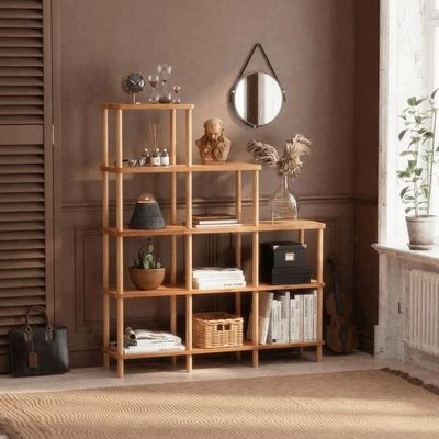 Soggiorno Mensola di libri in legno massello Legno di faggio Mensola di libri in legno minimalista con scaffali pieghevoli