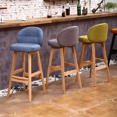 Arredamento commerciale Modern High Bambù Bar Stool con cuscino di cotone grigio morbido