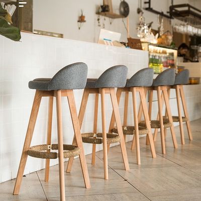 Arredamento commerciale Modern High Bambù Bar Stool con cuscino di cotone grigio morbido