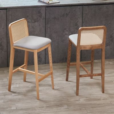 PU/Fabric Sponge Seat Nordic Polstered Bar Stool Chair Chair in legno Rattan Chair per bar moderno