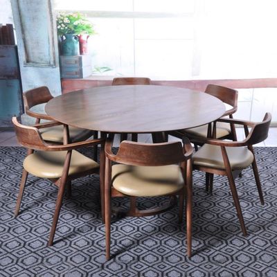 Arredamento moderno per la sala da pranzo Cornice in legno massello Noce Tavolo da pranzo rotondo con design unico