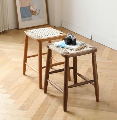 Modern Minimalist Nordic Bar High Stool Solid Wood Woven Rope Cafè Ristorante Scaunetto Per Eventi W30*D35*45/70CM