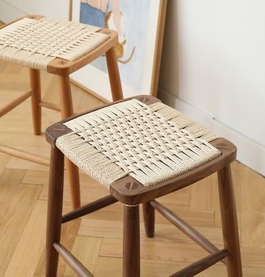 Modern Minimalist Nordic Bar High Stool Solid Wood Woven Rope Cafè Ristorante Scaunetto Per Eventi W30*D35*45/70CM