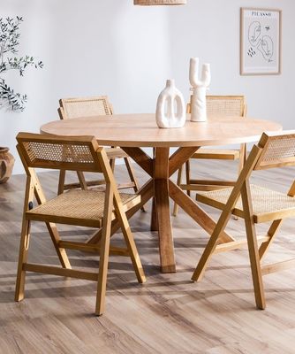 Restaurante Hotel Nordic Moderno Rattan naturale pieghevole Sedile da pranzo in legno massello per mobili da pranzo