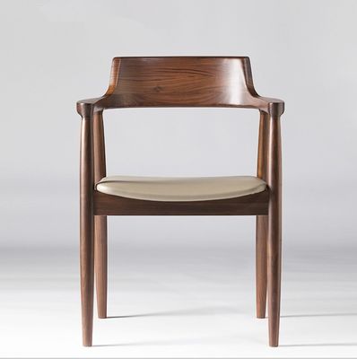 Sala da pranzo e soggiorno contemporanea colore noce Poltrone per braccio in legno Sedile da pranzo con sedile in pelle di tessuto