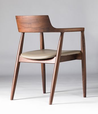Sala da pranzo e soggiorno contemporanea colore noce Poltrone per braccio in legno Sedile da pranzo con sedile in pelle di tessuto