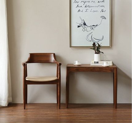 Sala da pranzo e soggiorno contemporanea colore noce Poltrone per braccio in legno Sedile da pranzo con sedile in pelle di tessuto