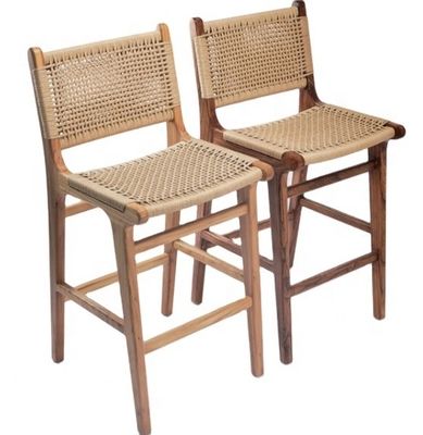 Modern High Seat Bar Stool con sedile a corda tessuto e telaio accentuato in pelle