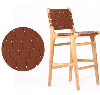 Modern High Seat Bar Stool con sedile a corda tessuto e telaio accentuato in pelle