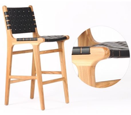 Modern High Seat Bar Stool con sedile a corda tessuto e telaio accentuato in pelle