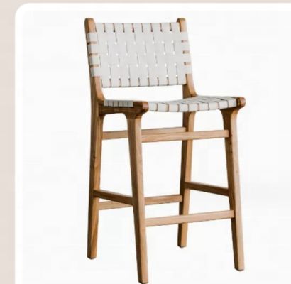 Modern High Seat Bar Stool con sedile a corda tessuto e telaio accentuato in pelle
