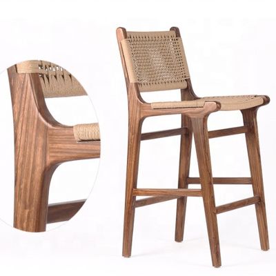 Modern High Seat Bar Stool con sedile a corda tessuto e telaio accentuato in pelle