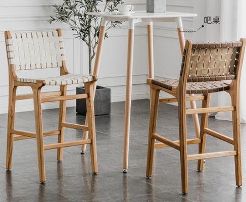 Modern High Seat Bar Stool con sedile a corda tessuto e telaio accentuato in pelle