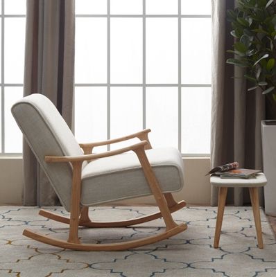 Pratica sedia a dondolo in tessuto di spugna in legno ad alta densità per soggiorno in stile europeo