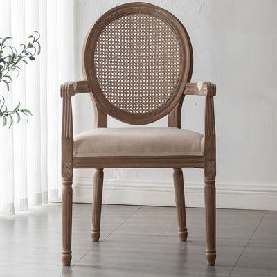 Antique Design Europe Vantage Indoor Solid Wood Round Cane Rattan Back Sedile da pranzo per lo stile tradizionale in Europa