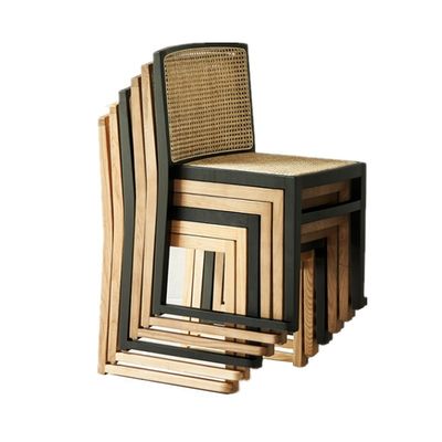 Sedile da pranzo in rotino impilato Sedile senza braccia in legno personalizzato per sala da pranzo W49CM*D42.5CM*H80CM