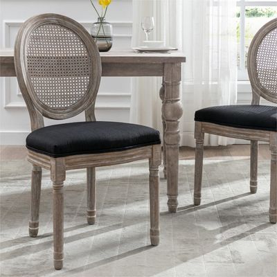 Poltrona da pranzo in stile vintage francese rivestita in cuoio PU con design impilabile e legno massello