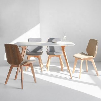 Economia commerciale Sedile da pranzo in tessuto con gambe in legno massello e design in tessuto moderno