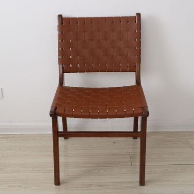 Moderno Nordic Light Luxury Saddle Leather Solid Wood Sedile da pranzo per Hotel Homestay