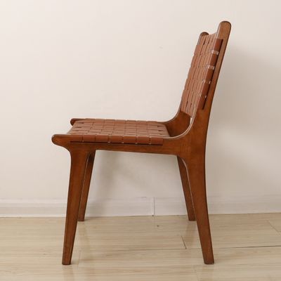 Moderno Nordic Light Luxury Saddle Leather Solid Wood Sedile da pranzo per Hotel Homestay