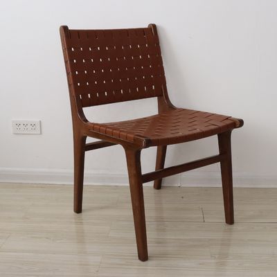 Moderno Nordic Light Luxury Saddle Leather Solid Wood Sedile da pranzo per Hotel Homestay