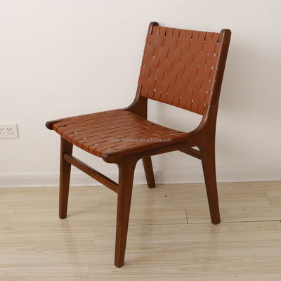 Moderno Nordic Light Luxury Saddle Leather Solid Wood Sedile da pranzo per Hotel Homestay