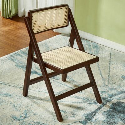 Sedie pieghevoli in legno massello e rotino per mobili moderni dall'aspetto naturale