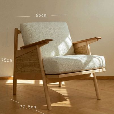 Home Arredamento Generale Nordic Lounge Divano in legno Poltrona con cuscino a piuma naturale Poltrona in legno massello di rotino
