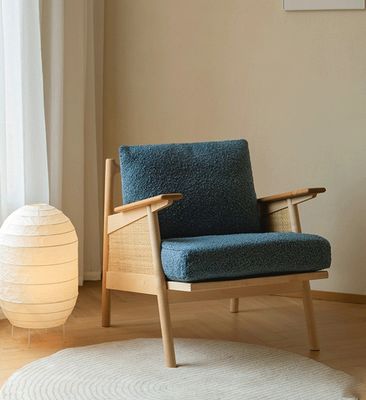 Home Arredamento Generale Nordic Lounge Divano in legno Poltrona con cuscino a piuma naturale Poltrona in legno massello di rotino