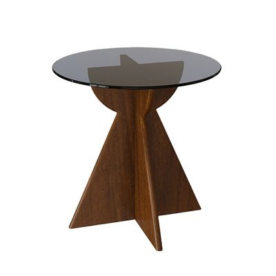 Legno massello rotondo vetro laterale tavolino superiore tavolino da caffè per il soggiorno Disegno generale mobili per la casa finitura laccata
