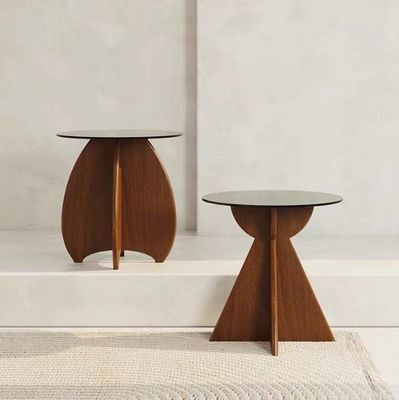 Legno massello rotondo vetro laterale tavolino superiore tavolino da caffè per il soggiorno Disegno generale mobili per la casa finitura laccata