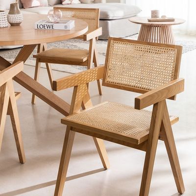 Morden Dining Fruniture Sedile da pranzo specifico per giardino vintage Canne Rattan Vicker Poltrona in legno in sala da pranzo dell'hotel