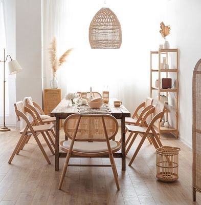 Moderna sedia da pranzo in legno massello in rotino stile giapponese per interni e ristoranti moderni