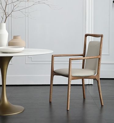 Home Arredamento Generale Design Italiano Moderno Legno Massello PU Pelle Sala da pranzo Sedia ristorante con appoggio braccio