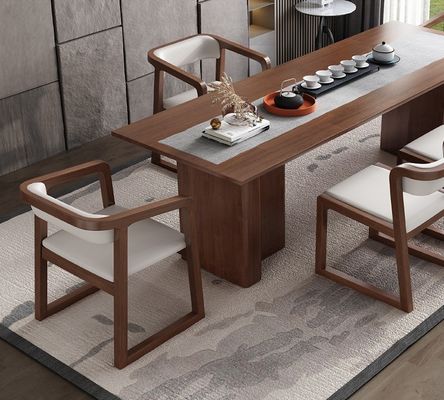 Arredamento per la sala da pranzo Moderno design Legno massello cotone e lino / PU sedia in pelle con appoggio per braccio e cuscino per ristorante