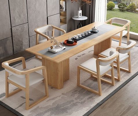 Arredamento per la sala da pranzo Moderno design Legno massello cotone e lino / PU sedia in pelle con appoggio per braccio e cuscino per ristorante