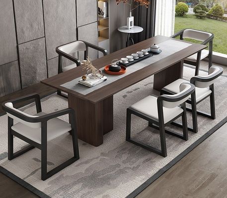 Arredamento per la sala da pranzo Moderno design Legno massello cotone e lino / PU sedia in pelle con appoggio per braccio e cuscino per ristorante