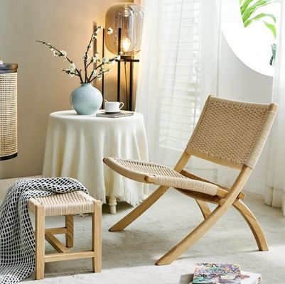 Arredamento per soggiorni alberghieri in stile nordico Sedile da svago in legno massello con cordone tessuto e design pieghevole