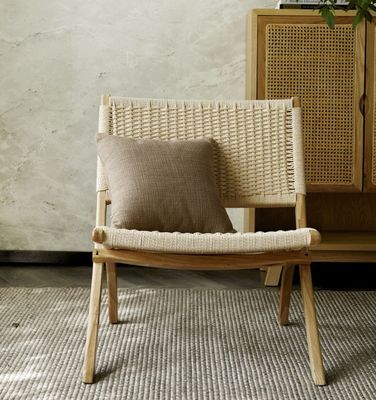 Arredamento per soggiorni alberghieri in stile nordico Sedile da svago in legno massello con cordone tessuto e design pieghevole