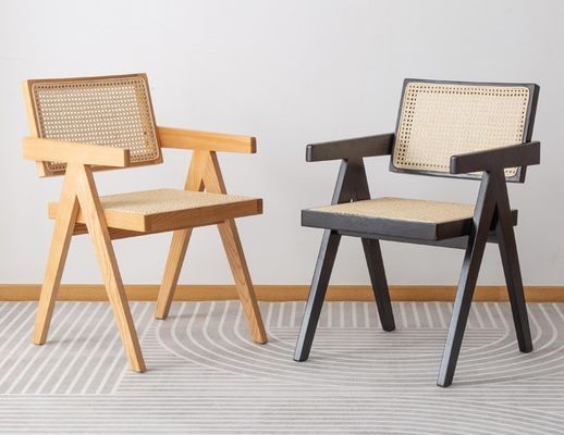 Sedia da pranzo con appoggio per braccio in legno di canne per mobili da pranzo contemporanei