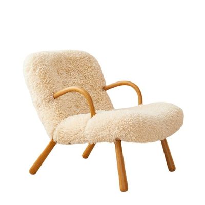 Nordic Special Design Moderno Materiale di telaio in legno massello di cenere di lana di agnello Tappezzeria di svago Sedia da soggiorno per camera da letto