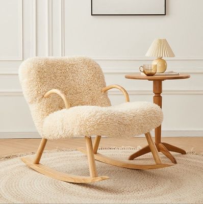 Nordic Special Design Moderno Materiale di telaio in legno massello di cenere di lana di agnello Tappezzeria di svago Sedia da soggiorno per camera da letto