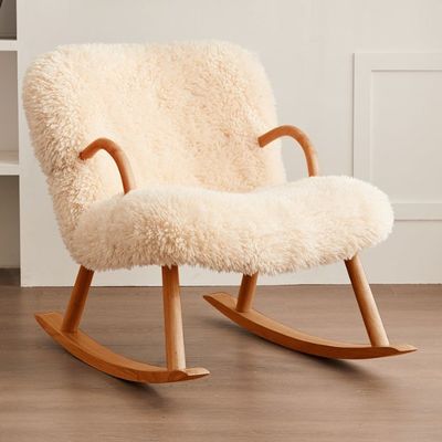 Nordic Special Design Moderno Materiale di telaio in legno massello di cenere di lana di agnello Tappezzeria di svago Sedia da soggiorno per camera da letto