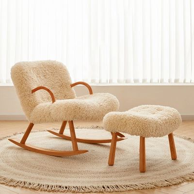 Nordic Special Design Moderno Materiale di telaio in legno massello di cenere di lana di agnello Tappezzeria di svago Sedia da soggiorno per camera da letto