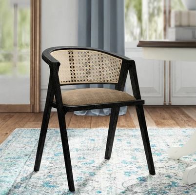 Mobili da soggiorno stile giapponese in legno massello in tessuto di rattan seduta da pranzo singola con design moderno