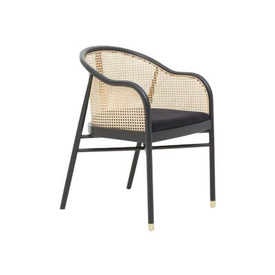 Poltrona elegante semplice in cuoio PU/tessuto e rotano Sala da pranzo Mobile soggiorno Ristorante Copertura stile giapponese Poltrona in legno moderna